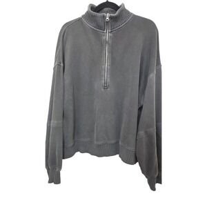 Aerie Sun Out Oversized Quarter Half-Zip Gray Pullover Sweatshirt Women's L